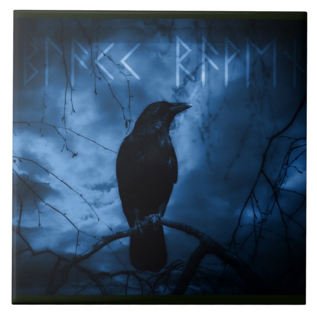 Carreau Corneille noire avec runes style gothique foncé (Devant)