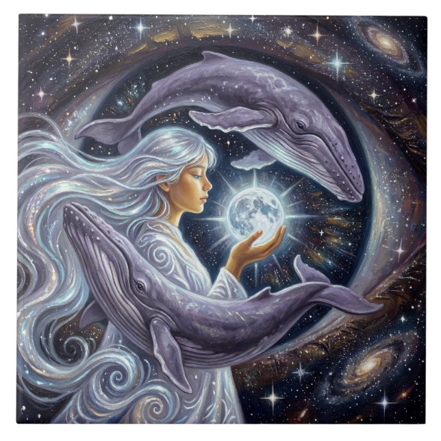 Carreau Cosmic Whale & Girl Photo Tile (Devant)
