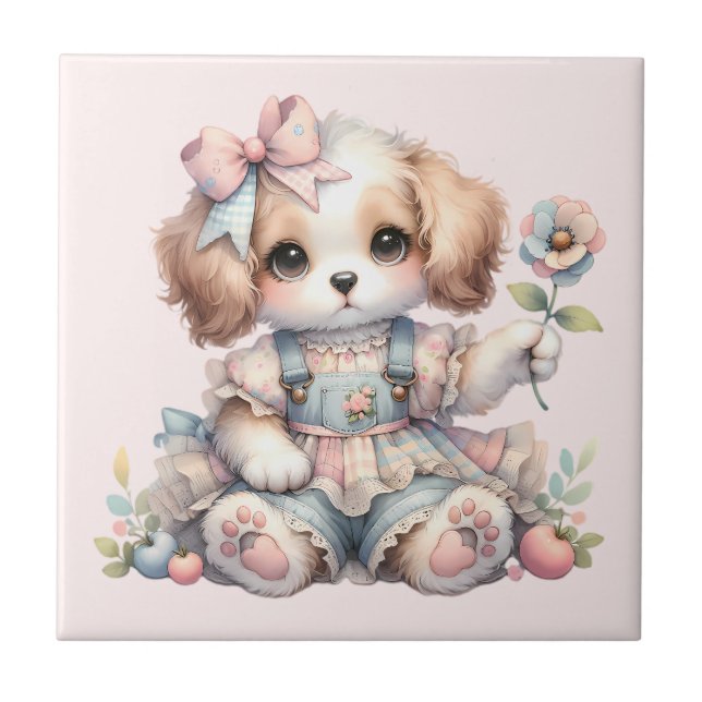 Carreau Cosy Kawaii Cottagecore Farmcore Chiot Style (Devant)