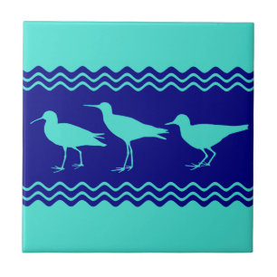 Carreau Côte Turquoise Blue Sandpiper Bird Motif