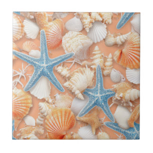 Carreau Côtière rustique - Coquillages, Poissons étoilés, 