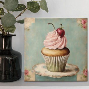 Carreau Cottagecore Vintage Pays Français Cupcake Rose