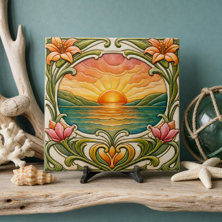 Carreau Coucher de soleil au bord de la mer Art nouveau