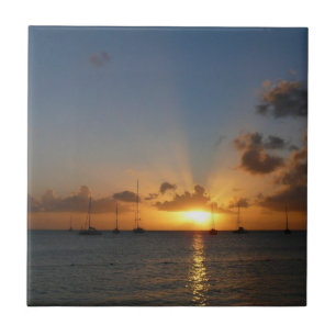 Carreau Coucher de soleil avec voiliers Paysage tropical P
