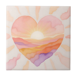 Carreau Coucher de soleil Cœur Sérénité aquarelle