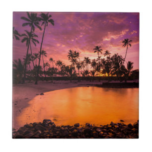 Carreau Coucher de soleil rose sur la plage d'Hawaii