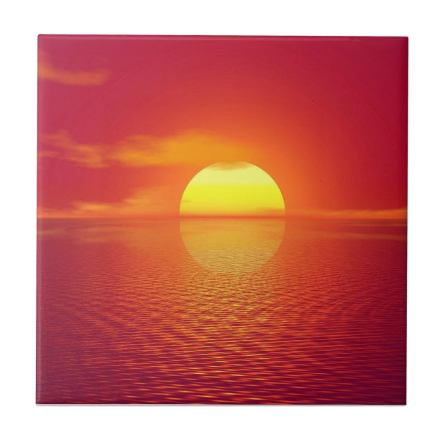 Carreau Coucher de soleil sur la mer d'Orange Calme océan  (Devant)