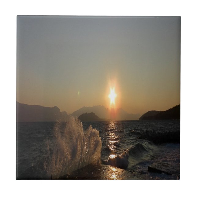 Carreau Coucher de soleil sur les vagues en Croatie (Devant)