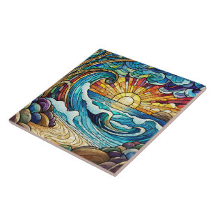Carreau Coucher de soleil tropical au style verre tendu su