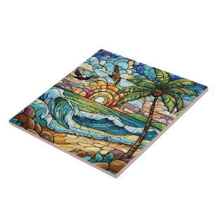 Carreau Coucher de soleil tropical au style verre tendu su