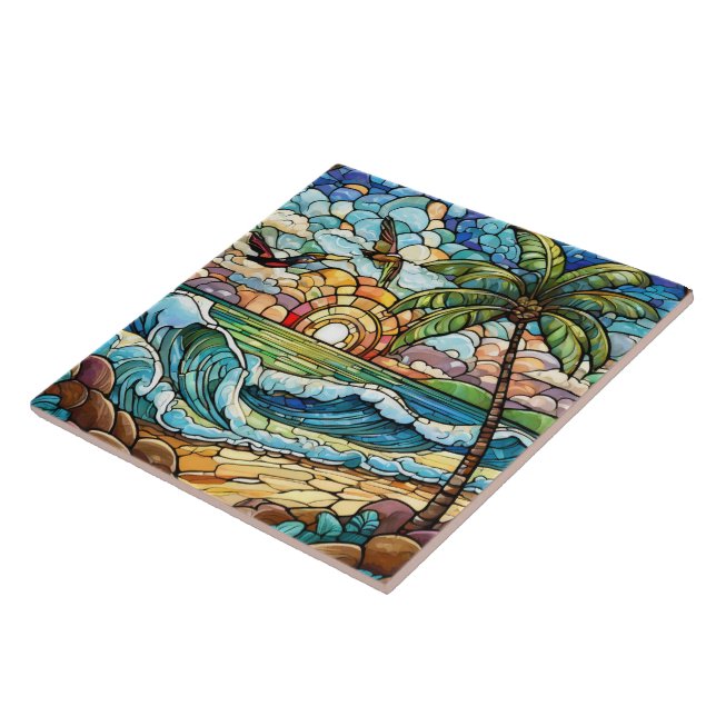 Carreau Coucher de soleil tropical au style verre tendu su (Côté)