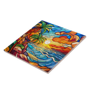 Carreau Coucher de soleil tropical au style verre tendu su