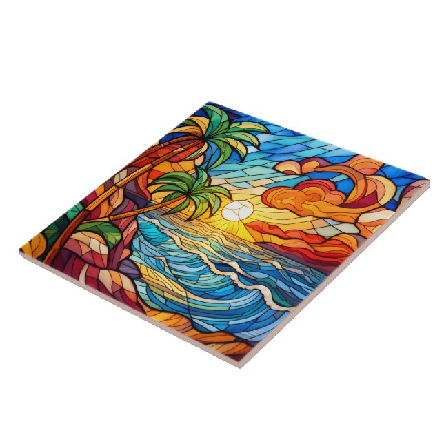 Carreau Coucher de soleil tropical au style verre tendu su (Côté)