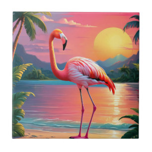 Carreau Coucher de soleil tropical aux flamants roses 