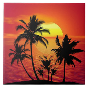 Carreau coucher de soleil tropical, belle illustration,  