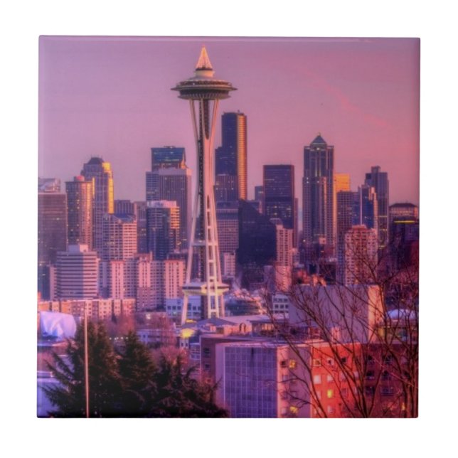 Carreau Coucher du soleil derrière l'horizon de Seattle du (Devant)