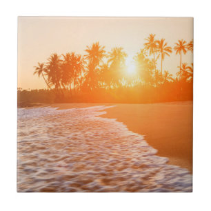 Carreau Coucher du soleil sur la plage avec des cocotiers