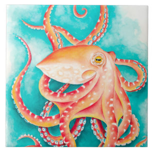 Carreau Couleur d'eau octopique des Tentacles rouges orang
