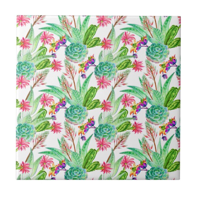 Carreau Couleur d'eau vive Cactus et Motif succulent (Devant)