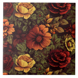 Carreau Couleur rouille Vintage impression florale
