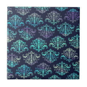 Carreau Couleurs pourpres et vertes de motif fleuri - de