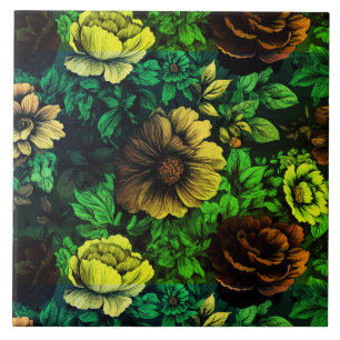 Carreau Couleurs uniques Vintage imprimé floral