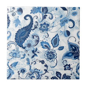 Carreau Country Farmhouse Bleu et Blanc Paisley
