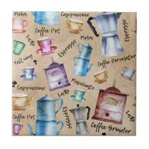 Carreau Coupes de café Aquarelle Retro Motif sans couture