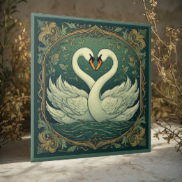 Carreau Couple de cygnes Art nouveau Accent mural vert for