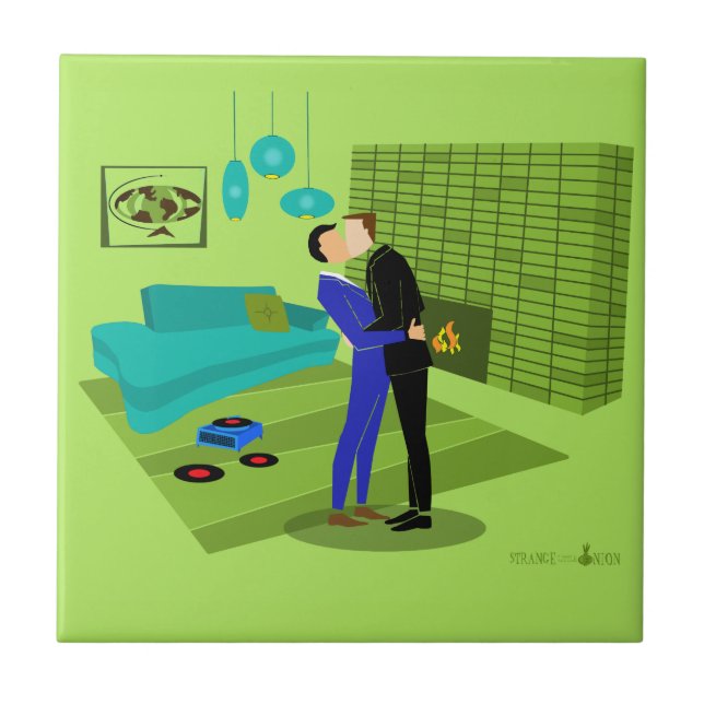 Carreau Couple gay rétro en amour (Devant)