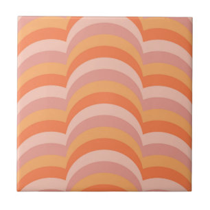 Carreau Courbes de style rétro rose et orange motif