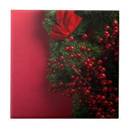 Carreau couronne de noël avec baies rouges