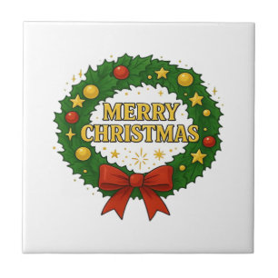 Carreau Couronne de Noël dorée – Rouge Vert Or Festif H