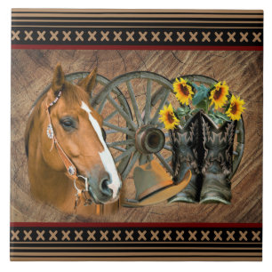 Carreau Cowboy de Western Horse Cowboy Cowboy Hat Wagon Wh
