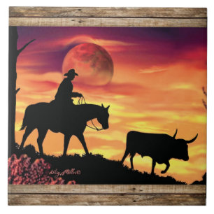 Carreau Cowboy Et Longhorn Steer