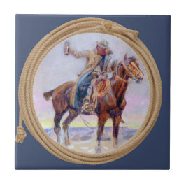 Carreau Cowboy occidental sur le cheval et tenir une