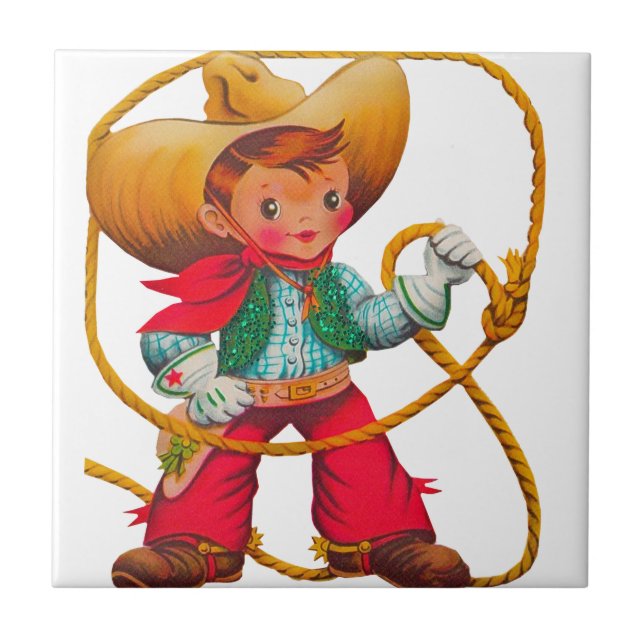 Carreau Cowboy Retro Boy Child Cute Western (Devant)