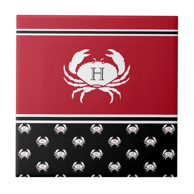 Carreau Crabe marine Monogramme Rouge Noir Blanc (Devant)