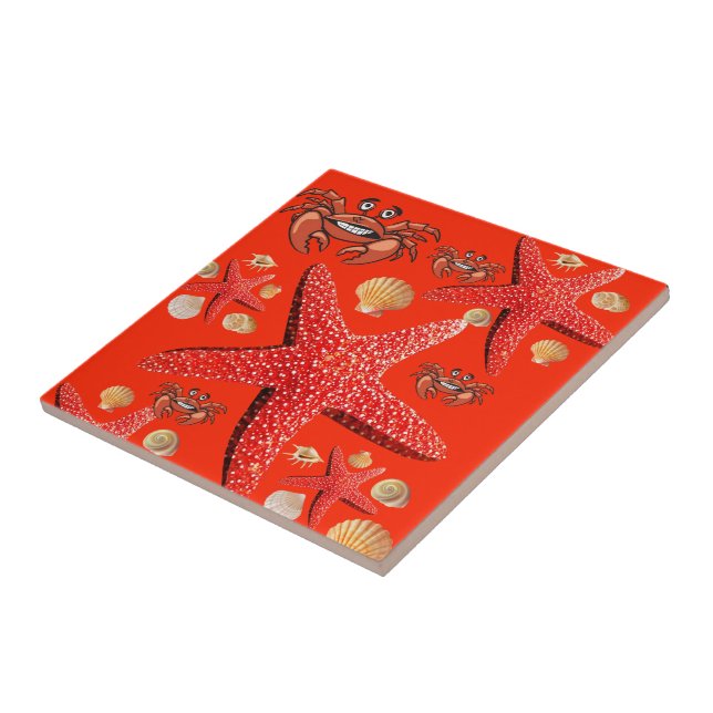Carreau Crabes en céramique, Starfish, Orange (Côté)