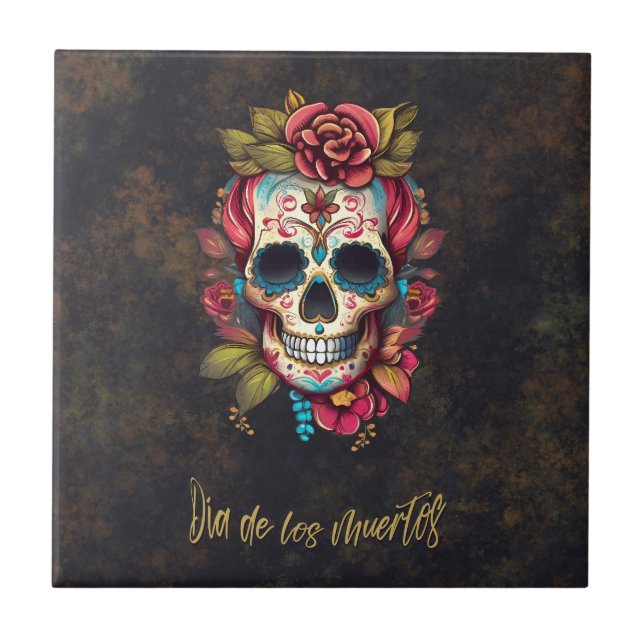 Carreau Crâne à sucre floral Dia de los Muertos (Devant)
