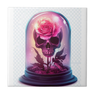 Carreau Crâne dans du verre rose