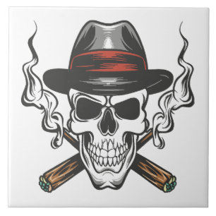 Carreau Crâne de gangster avec chapeau fedora