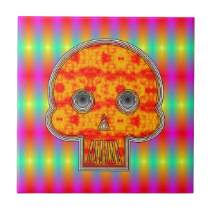 Carreau Crâne Robot Coloré Sur Arrière - plan Arc-En-Ciel