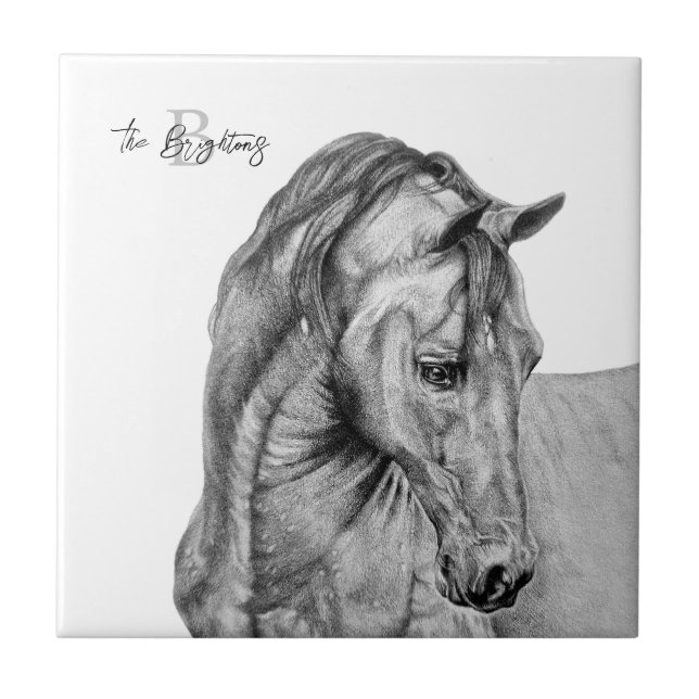 Carreau Crayon graphique de l'art du cheval dessin noir et (Devant)