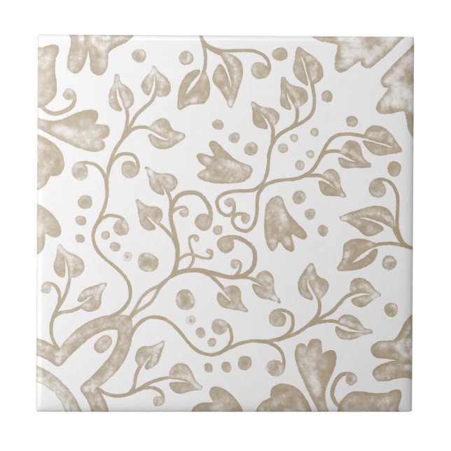 Carreau Crème Beige Blanc Vintage Aquarelle originale (Devant)