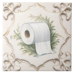 Carreau Crème Blanc Toilette Papier Rouleau Drôle Salle de