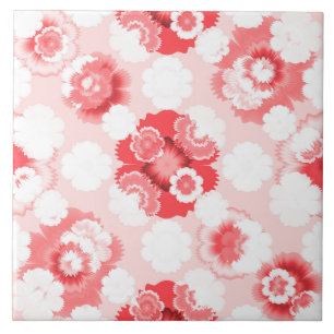 Carreau Crème écaillée. Motif rose et blanc