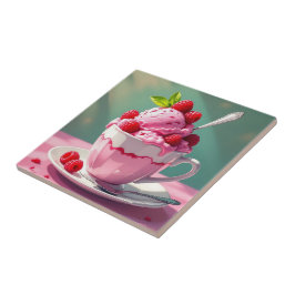 Carreau Crème glacée framboise dans une coupe de café rose
