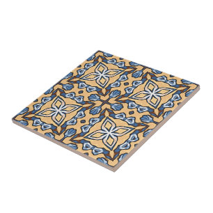 Carreau Crème gris doux Jaune Tribu ethnique Brown Art