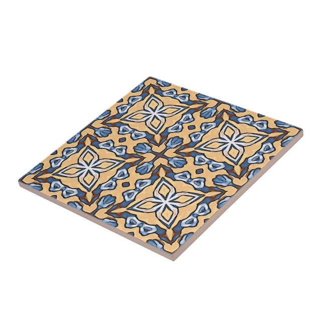 Carreau Crème gris doux Jaune Tribu ethnique Brown Art (Côté)